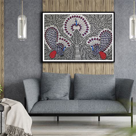 Magnificence of Feathers Madhubani Art Painting For Home Wall Art Deco ...