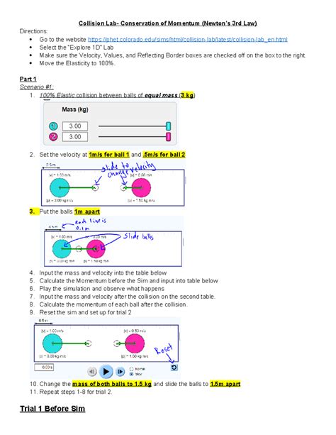 PHYS 101 - Collision Lab: Conservation of Momentum Simulation Guide ...