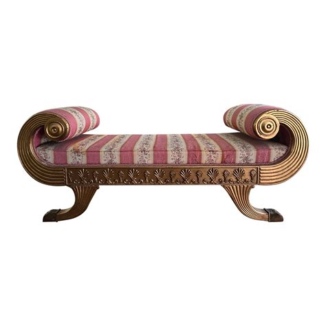 1920s Gold Framed Claw Footed Roll Arm Backless French Settee Bench ...