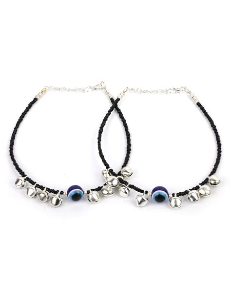 Black Beads Ghungroo Silver Plated Traditional Anklet – Priyaasi