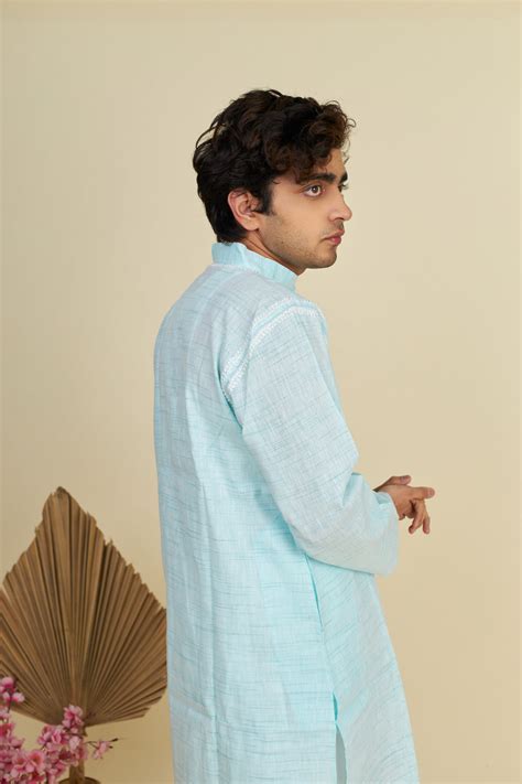 Summer Cool Linen Gents Kurta- Sea Green – Paridhan Chikan Exclusive