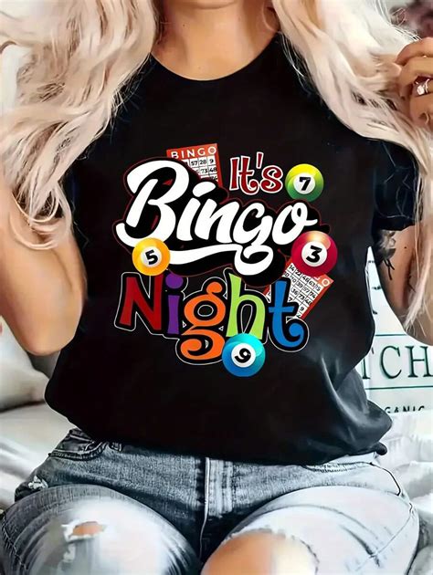 1pc Women's Bingo Night Graphic Tee - Casual Short Sleeve T-Shirt With ...