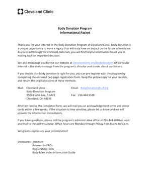 Fillable Online Body Donation Program Informational Packet Fax Email ...