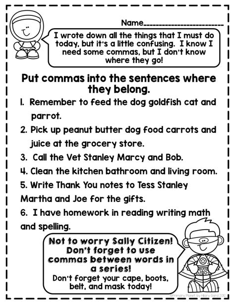 Image result for Comma Activity Worksheet