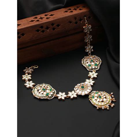 Buy Aatmana Gold Plated Green & White Kundan Studded & Pearl Beaded ...