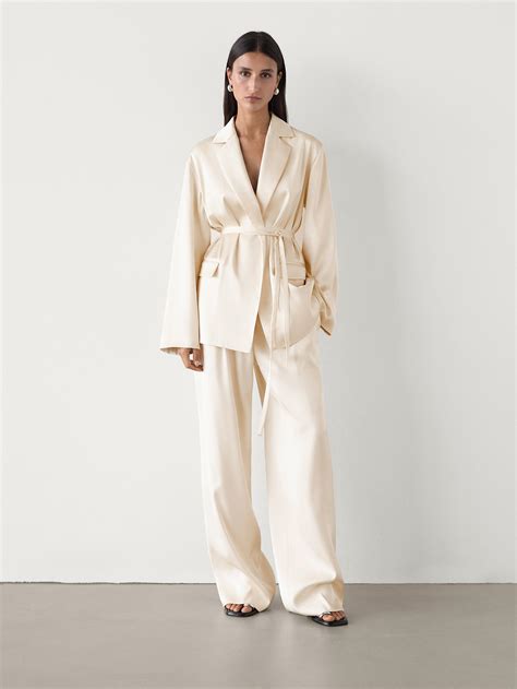 Satin suit blazer · Cream · Dressy | Massimo Dutti