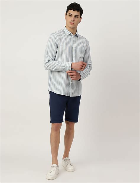 Buy Linen Mix Striped Spread Collar Shirt at Marks & Spencer