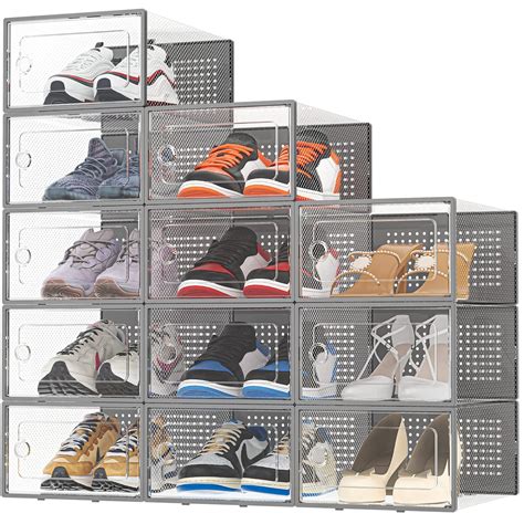 HOMIDEC Shoe Storage Box,12 pcs Stackable Shoe Boxes Clear Plastic Shoe ...