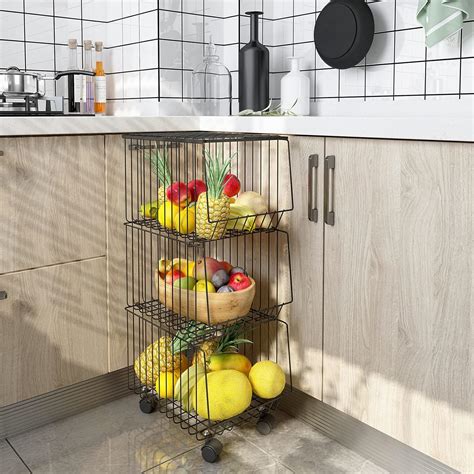 Buy BENOSS Metal Fruit Basket with Wheels Fruit and Vegetable Storage ...