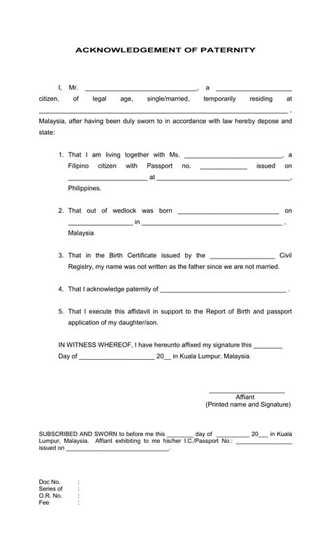 Acknowledgement Of Paternity PDF Form - FormsPal
