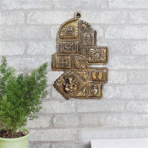 Brass Ethnic Decor Om Kalash Swastika Ganesha Wall Hanging – Two ...