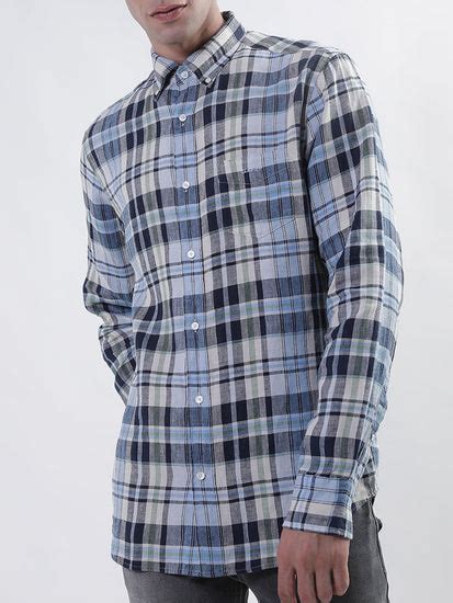 Shop Gant Blue Checked Regular Fit Shirt Online