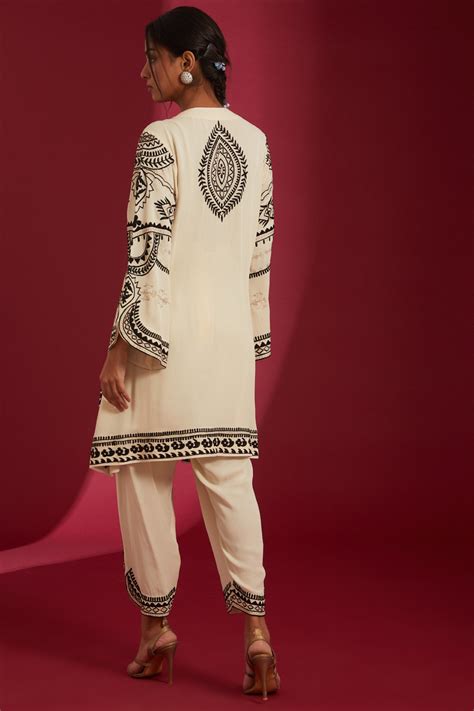 Ivory with Black Aari Embroidered Georgette Co-Ord Set
