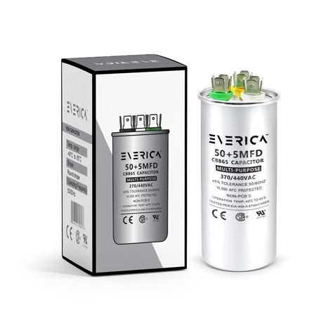 EVERICA 50+5 uF 50/5 MFD ±6% 370V/440VAC CBB65 HVAC Dual Run Circular ...