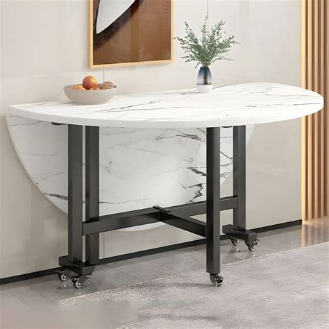 Home Manufactured Wood Top Extendable Dining Table with Metal Legs ...