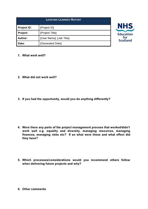 Image result for Project Lesson Learned Format