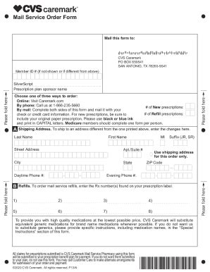 Fillable Online CVS Caremark Mail Service Order Form. Mail Service ...