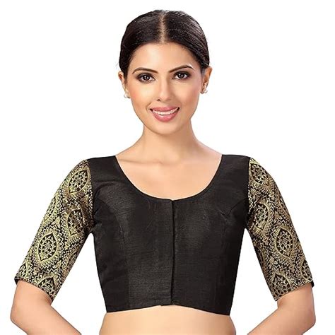 Buy Studio Shringaar Womens Elbow Length Sleeves Silky Saree Blouse ...