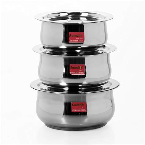 Buy Sumeet Stainless Steel Cookware Set With Lid, 1.6, 2.1 Liters, 3 ...