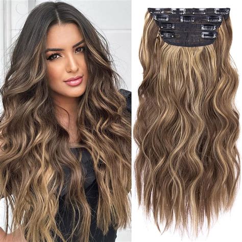 Amazon.com : 4PCS Clip in Hair Extensions Honey Blonde Mixed Light ...
