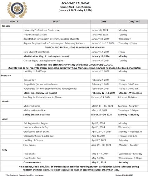 Academic Calendar | Southern University at New Orleans