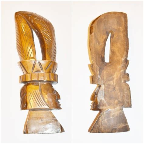 Hand Carved Wood 1970s Indian Head Face Tramp Art