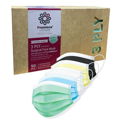 Promisca (Pack of 50) 3 Ply Surgical Face Mask with Genuine Meltblown