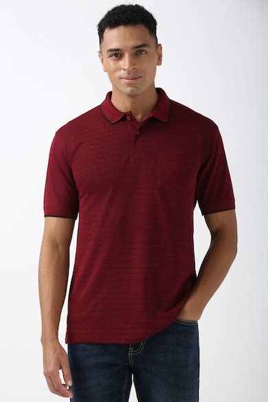 Buy Men Maroon Stripe Polo Neck Collar T-shirt Online - 39694884 ...