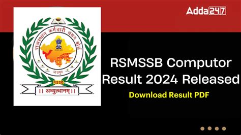 RSMSSB Computor Result 2024 Released, Download Sanganak Result PDF, Cut Off