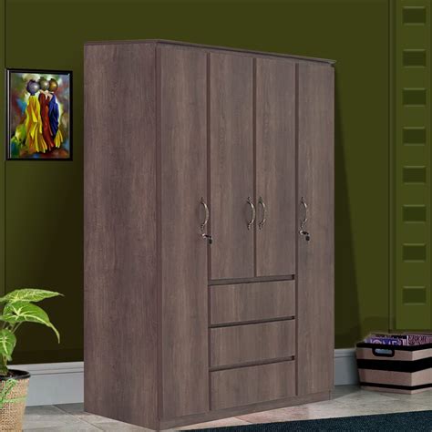 CLIX FURN 4 Door Wardrobe 3 Center External Drawers with High Pressure ...