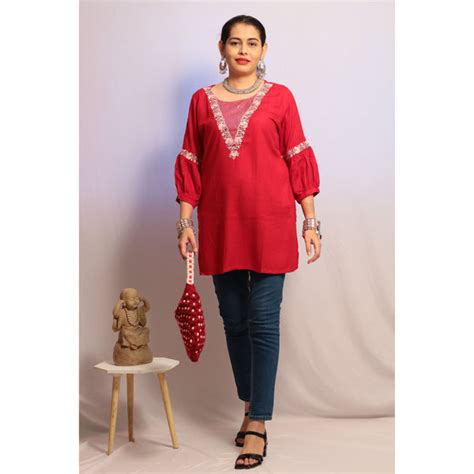 Cherry Red Short Kurti – Sacche Dhaage Fashion