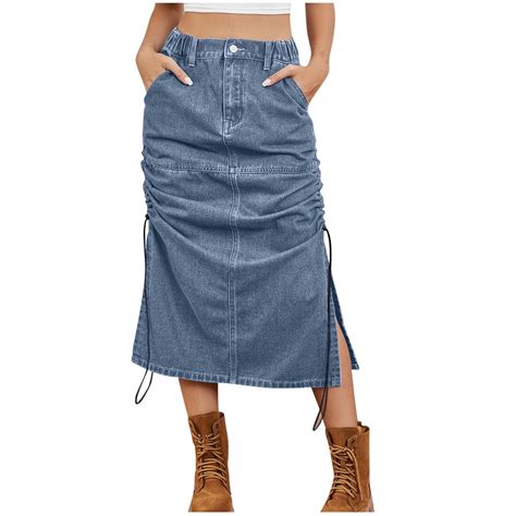 Hot days, bold styles SMihono Womens Denim Skirt Below The Knee Length ...