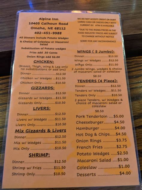 Alpine Inn Menu