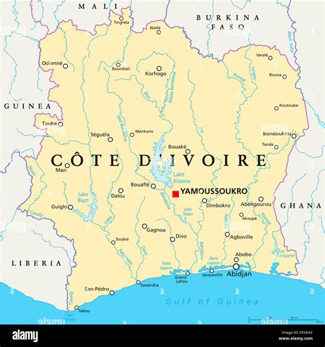 Ivory Coast Political Map - Cote d'Ivoire - with capital Yamoussoukro ...