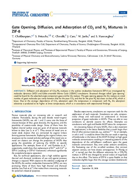 Gate Opening, Diffusion, and Adsorption of CO2 and N2 Mixtures in ZIF-8 ...