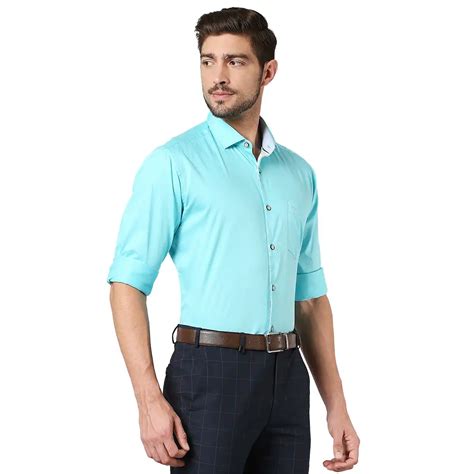 Men Green Slim Fit Solid Cotton Cut Away Collar Shirts – MyRaymond
