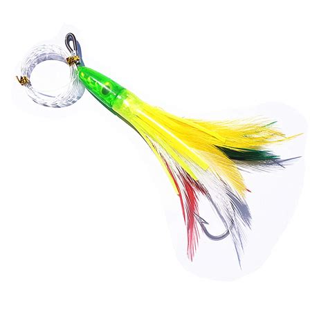 Trolling Lures Feathers 5 Colors 6 Inch Fully Rigged Tuna Teasers Squid ...