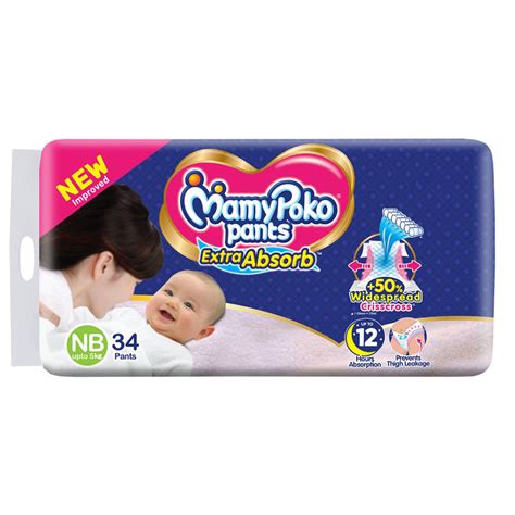 Buy MamyPoko Extra Absorb Diaper Pants New Born, 34 Count | 19 Minutes ...