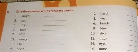give the rhymes word for these words - Brainly.in