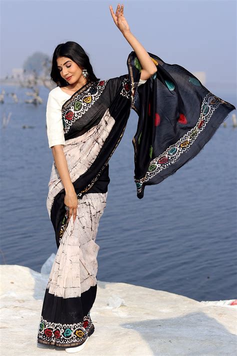 "Salt & Pepper" Batik Chanderi Saree