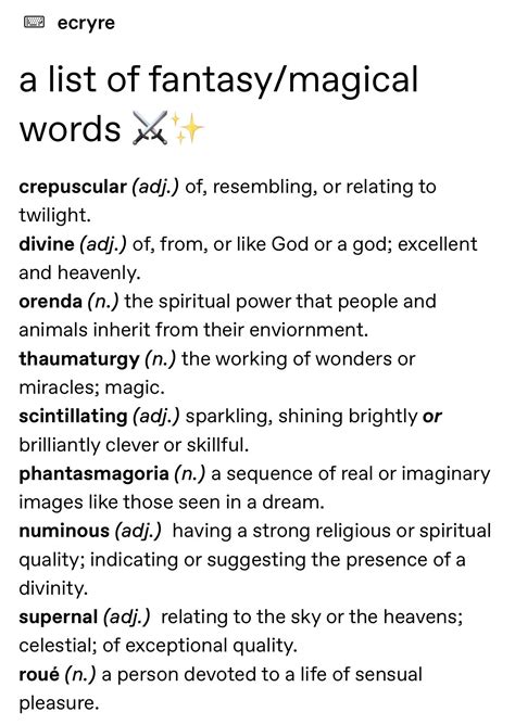 A List of Fantasy/Magical Words | Writing prompts fantasy, Writing ...