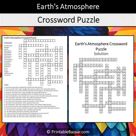 Earth's Atmosphere Crossword Puzzle Worksheet Activity Printable PDF ...