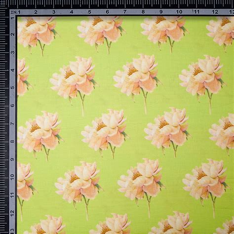 Buy (Pre-Cut 2.45 Mtr) Neon Green Color Digital Printed Muslin Cotton ...