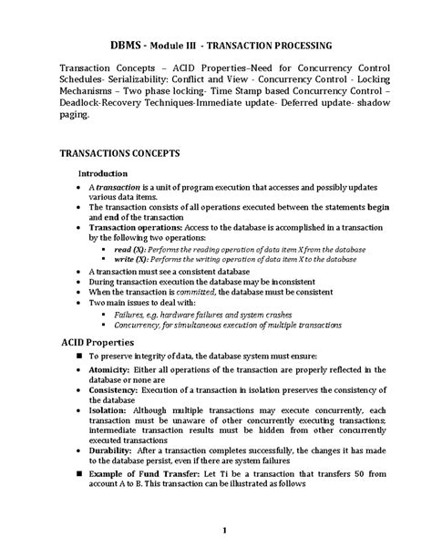 DBMS - Module 3 - Transaction Concepts – ACID Properties–Need for ...