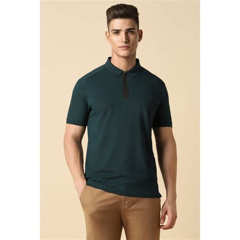 Buy Allen Solly Men Green Solid Polo T-Shirt Online