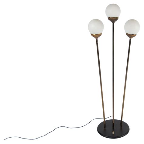 Mid Century Brass Floor Lamp with Globe Lights at 1stDibs