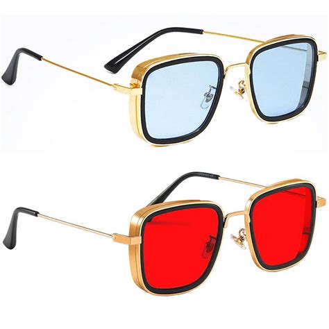 Buy U UZAN Unisex Adult Rectangular Sunglasses Gold Frame, Multicolor ...
