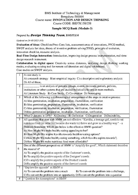 M5 INNOVATION & DESIGN THINKING Sample MCQ Bank (V8) - Updated 2023 ...