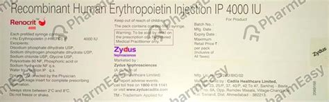Renocrit 4000 IU Injection (0.4): Uses, Side Effects, Price & Dosage ...