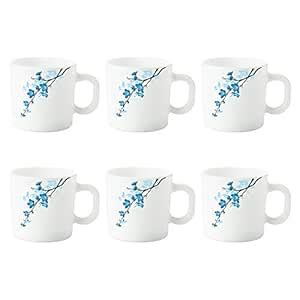 Larah by Borosil Mimosa Opalware Mug Set, 6 Piece, White, 180 Ml ...
